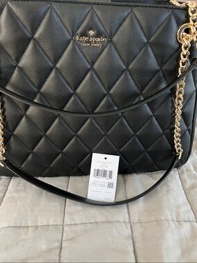 kate spade Black Quilted Shoulder Bag with Gold Chain